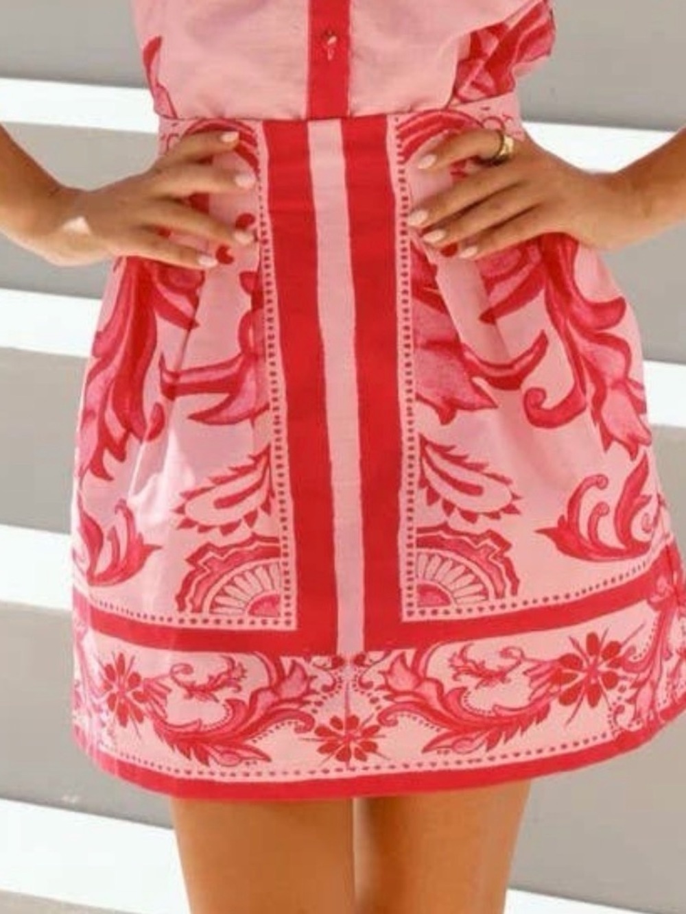 Mia Milani Floral Print Pink & Red A-Line Skirt